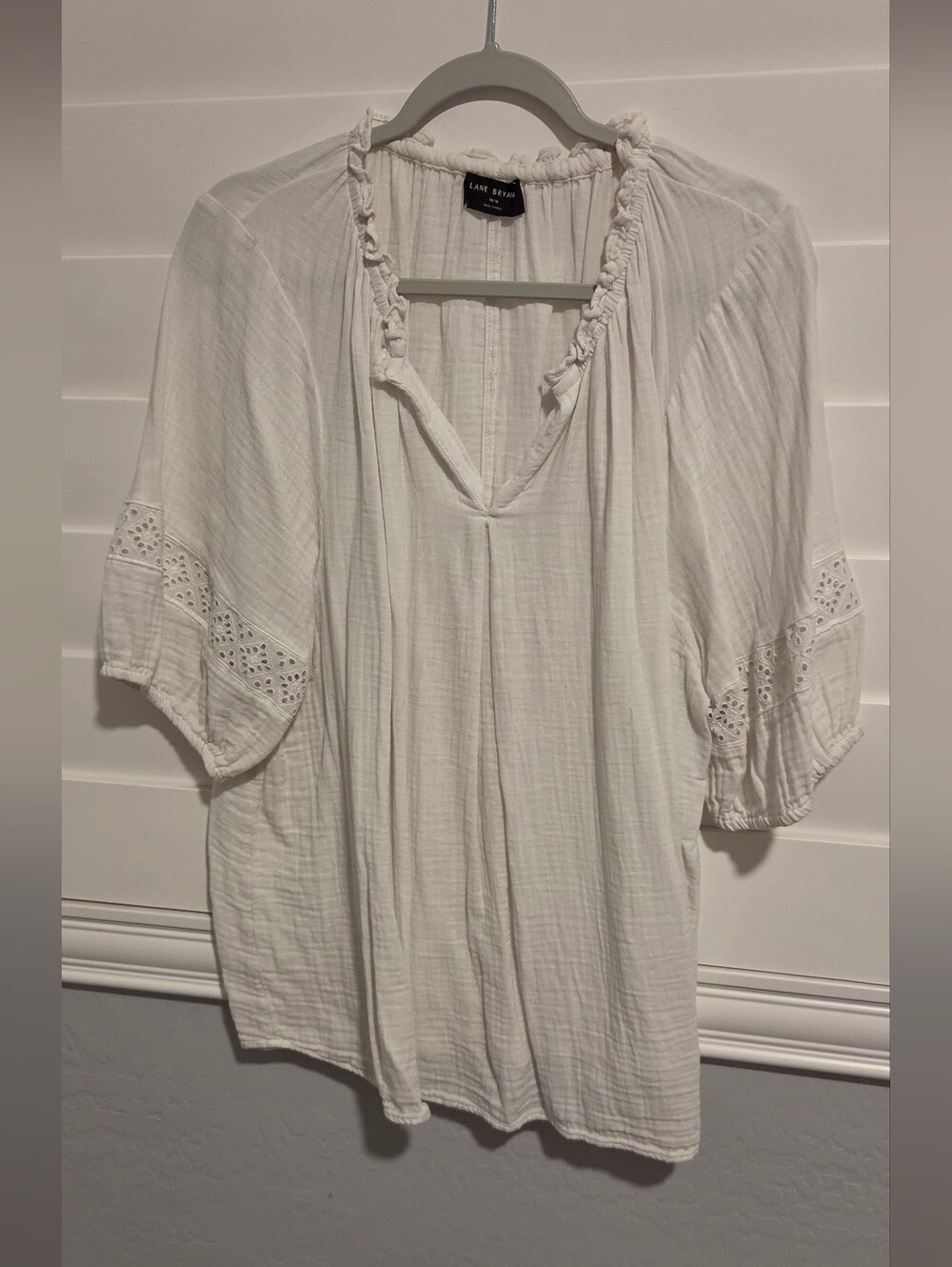 Lane Bryant White Boho Tie-Neck Peasant Top